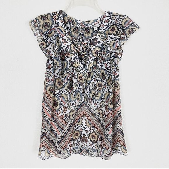 Guess White Floral Criss Cross Neckline Blouse - Picture 3 of 6